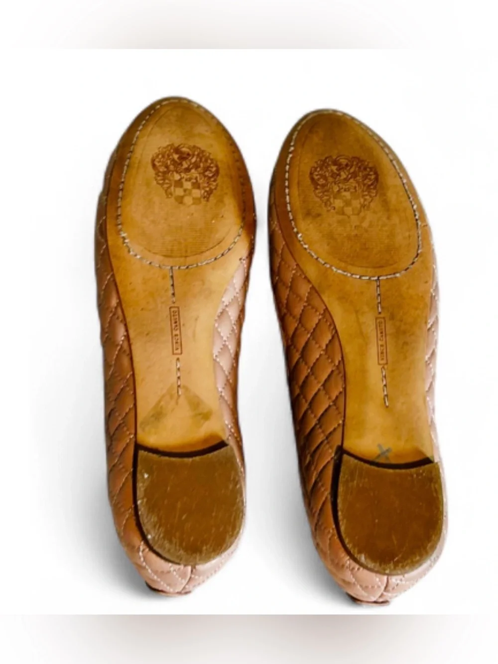 Vince Camuto Minndy Blush Quilted Leather Ballet Flats with Gold Zipper 10